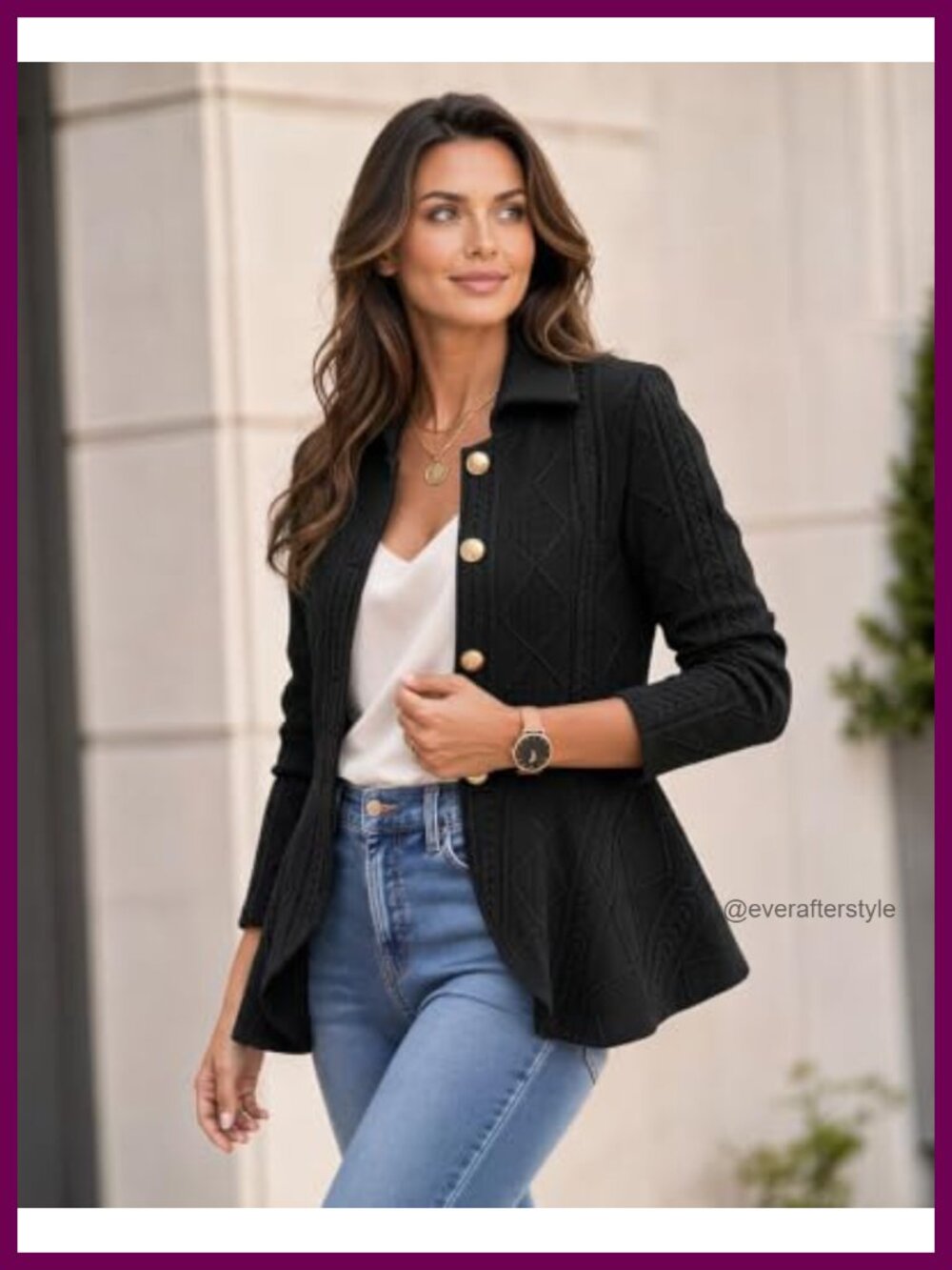Cable Knit Button Front Ruffle Hem Lightweight Cardigan Jacket - Picture 4 of 6